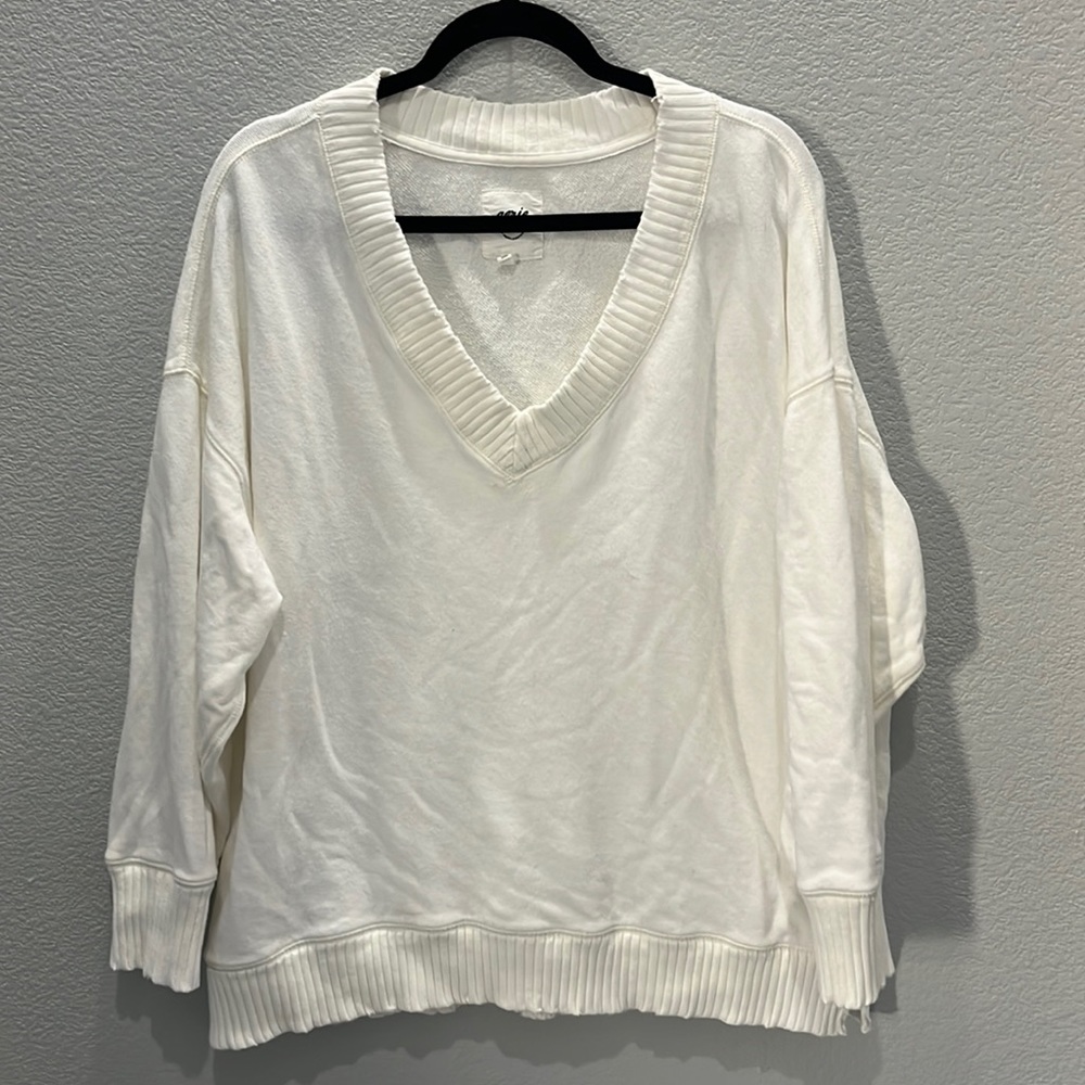 Aerie oversized white v neck sweatshirt size large
